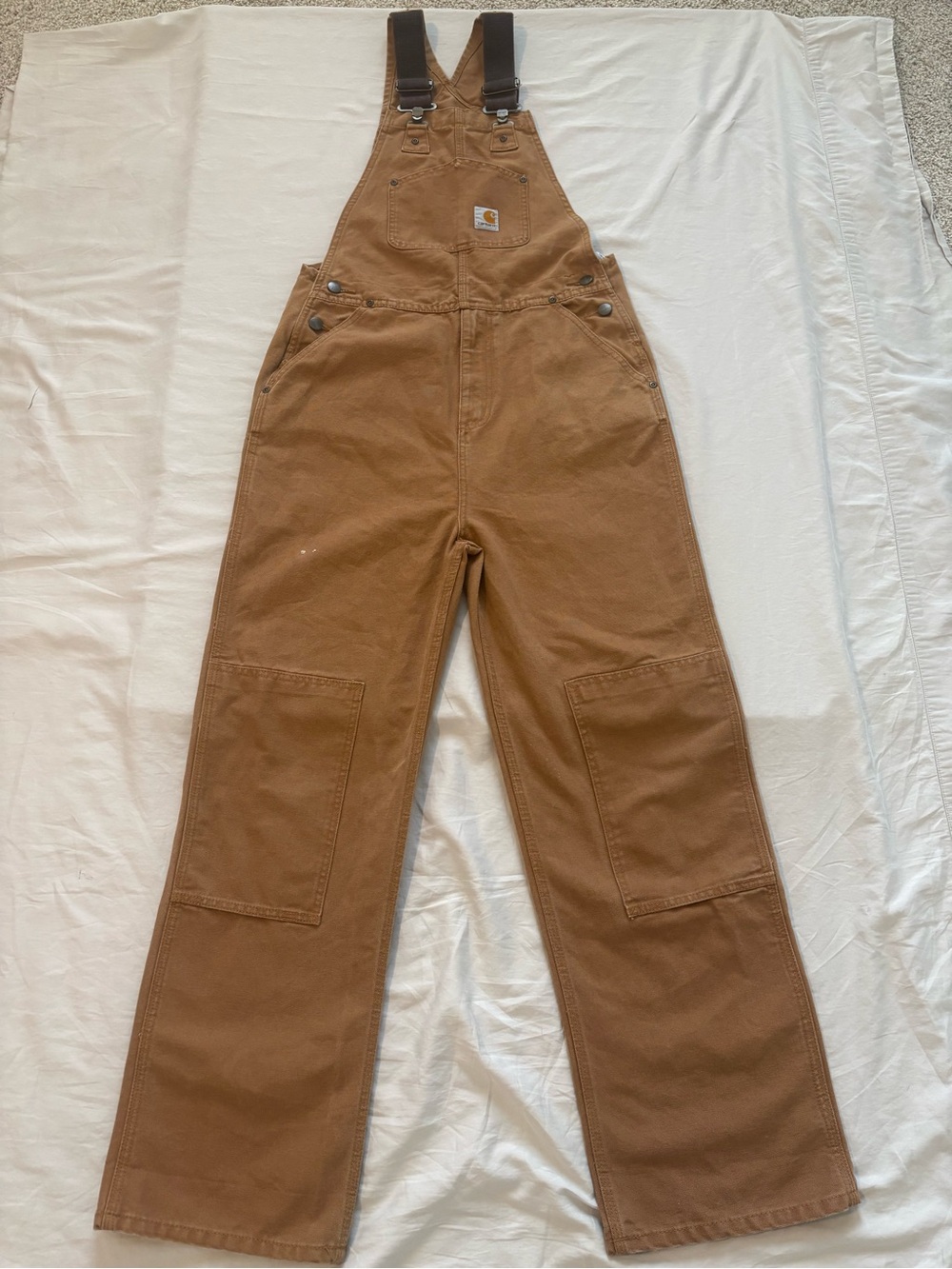 Carhartt Boys Size 14 Brown Duck Bib Overalls Double Knee Workwear
